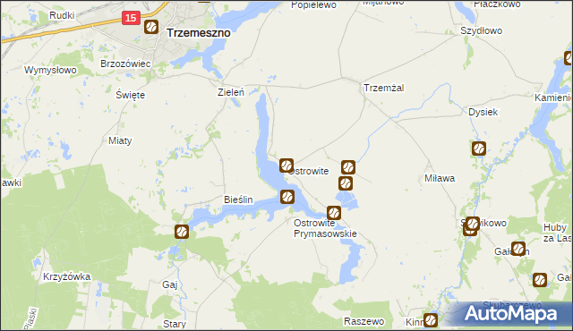 mapa Ostrowite gmina Trzemeszno, Ostrowite gmina Trzemeszno na mapie Targeo