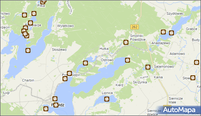 mapa Ostrowo gmina Powidz, Ostrowo gmina Powidz na mapie Targeo