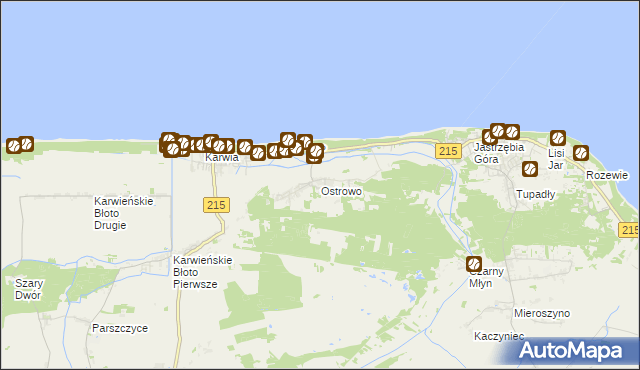 mapa Ostrowo gmina Władysławowo, Ostrowo gmina Władysławowo na mapie Targeo