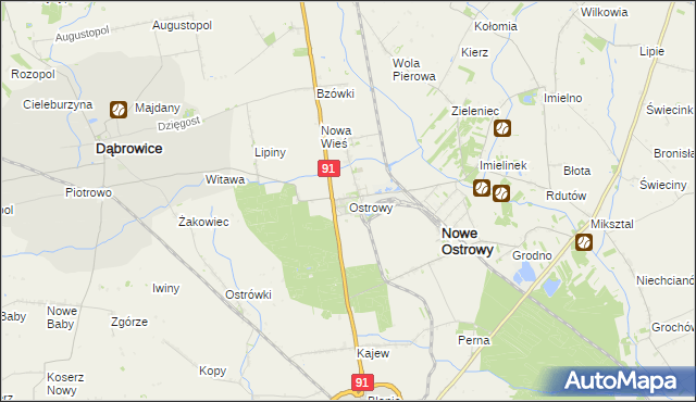 mapa Ostrowy gmina Nowe Ostrowy, Ostrowy gmina Nowe Ostrowy na mapie Targeo