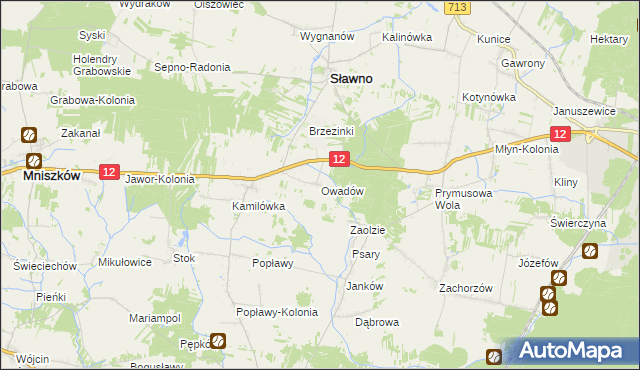 mapa Owadów gmina Sławno, Owadów gmina Sławno na mapie Targeo