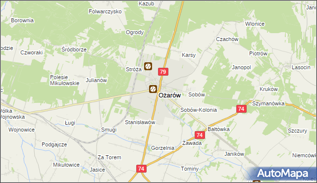 mapa Ożarów powiat opatowski, Ożarów powiat opatowski na mapie Targeo