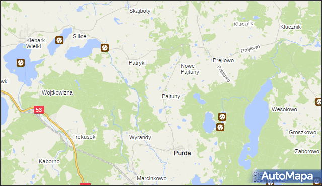 mapa Pajtuny gmina Purda, Pajtuny gmina Purda na mapie Targeo