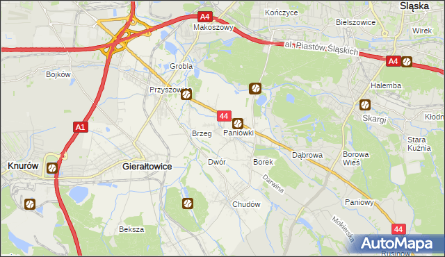 mapa Paniówki, Paniówki na mapie Targeo