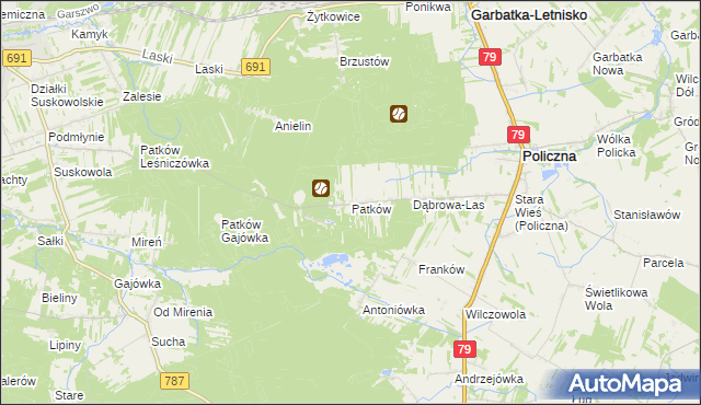 mapa Patków gmina Policzna, Patków gmina Policzna na mapie Targeo