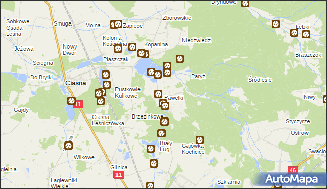 mapa Pawełki gmina Kochanowice, Pawełki gmina Kochanowice na mapie Targeo