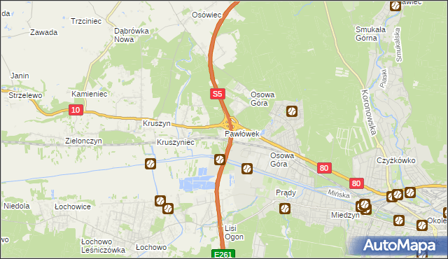 mapa Pawłówek gmina Sicienko, Pawłówek gmina Sicienko na mapie Targeo