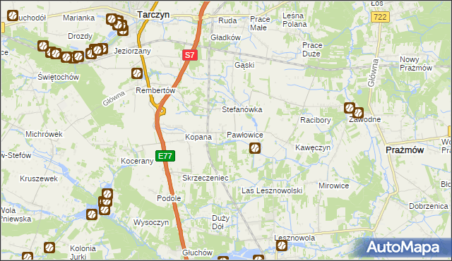 mapa Pawłowice gmina Tarczyn, Pawłowice gmina Tarczyn na mapie Targeo