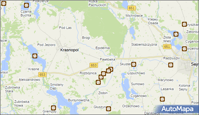 mapa Pawłówka gmina Krasnopol, Pawłówka gmina Krasnopol na mapie Targeo