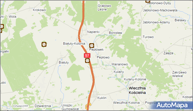 mapa Pepłowo gmina Wieczfnia Kościelna, Pepłowo gmina Wieczfnia Kościelna na mapie Targeo