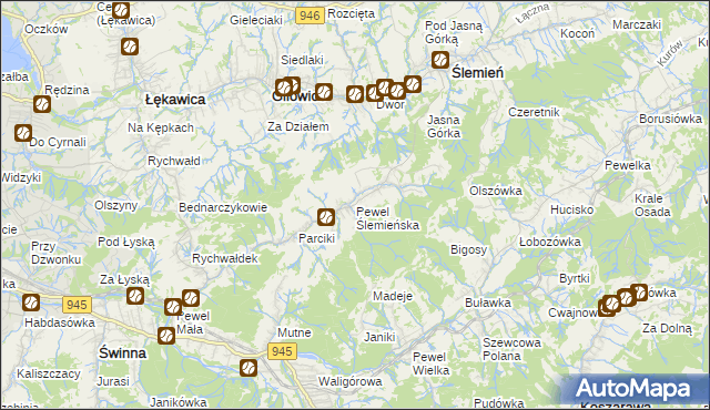mapa Pewel Ślemieńska, Pewel Ślemieńska na mapie Targeo