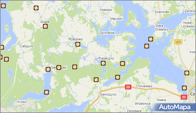 mapa Piaseczno gmina Czaplinek, Piaseczno gmina Czaplinek na mapie Targeo