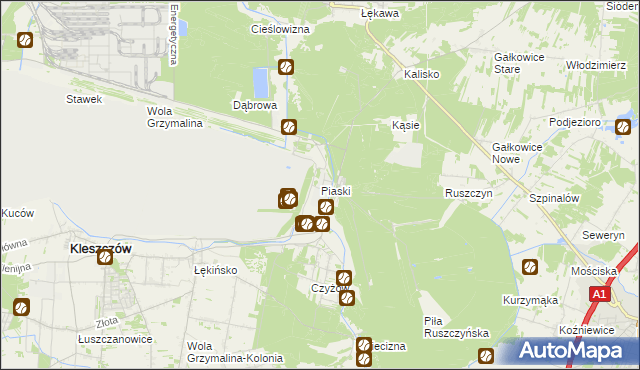 mapa Piaski gmina Kleszczów, Piaski gmina Kleszczów na mapie Targeo