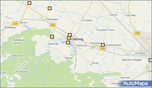 mapa Piaskowo gmina Ostroróg, Piaskowo gmina Ostroróg na mapie Targeo
