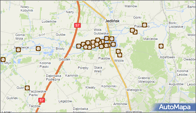 mapa Piastów gmina Jedlińsk, Piastów gmina Jedlińsk na mapie Targeo