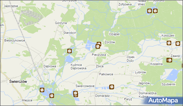 mapa Pieczyska gmina Świerczów, Pieczyska gmina Świerczów na mapie Targeo