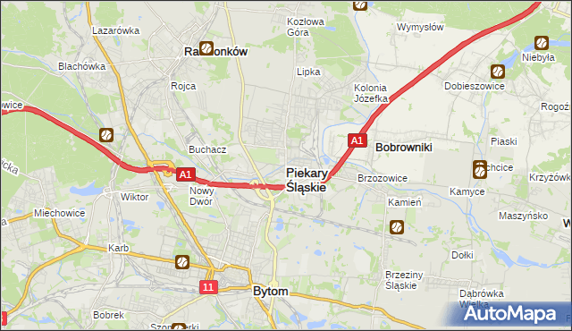 mapa Piekary Śląskie, Piekary Śląskie na mapie Targeo