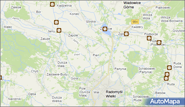 mapa Pień gmina Radomyśl Wielki, Pień gmina Radomyśl Wielki na mapie Targeo