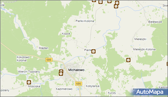 mapa Pieńki gmina Michałowo, Pieńki gmina Michałowo na mapie Targeo