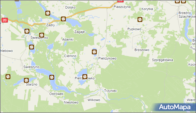 mapa Pietrzykowo gmina Koczała, Pietrzykowo gmina Koczała na mapie Targeo