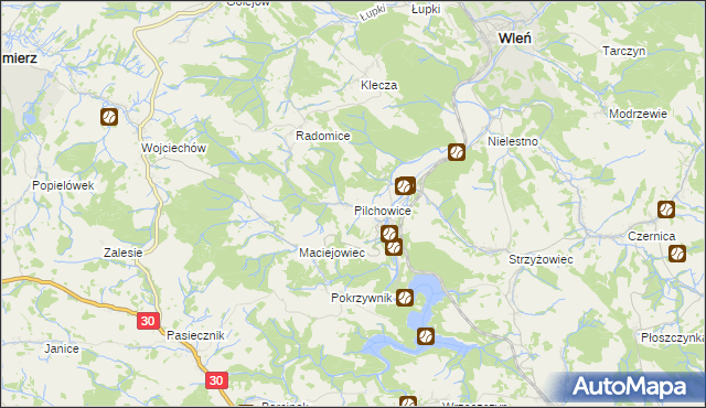 mapa Pilchowice gmina Wleń, Pilchowice gmina Wleń na mapie Targeo