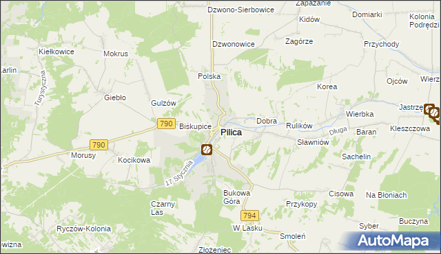 mapa Pilica powiat zawierciański, Pilica powiat zawierciański na mapie Targeo