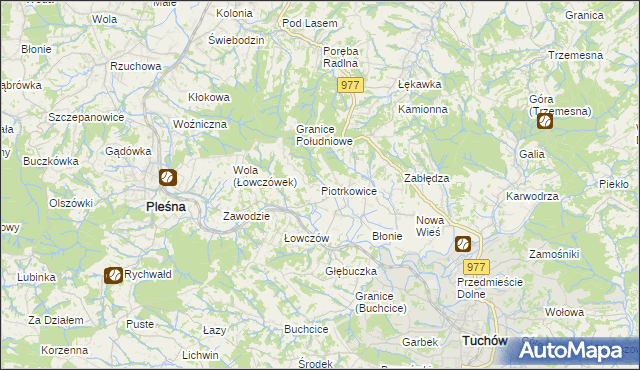 mapa Piotrkowice gmina Tuchów, Piotrkowice gmina Tuchów na mapie Targeo