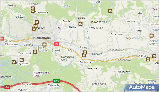 mapa Pisary gmina Zabierzów, Pisary gmina Zabierzów na mapie Targeo