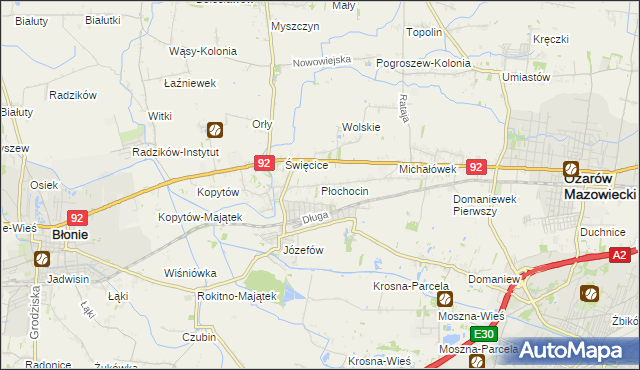 mapa Płochocin gmina Ożarów Mazowiecki, Płochocin gmina Ożarów Mazowiecki na mapie Targeo