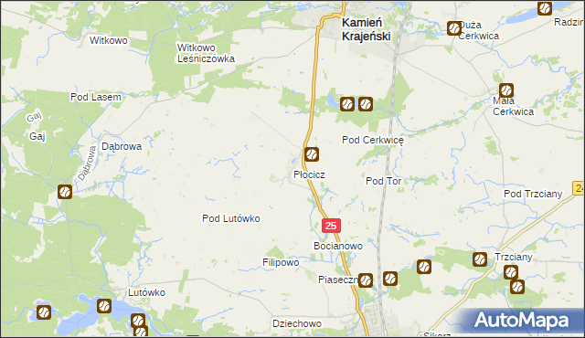 mapa Płocicz gmina Kamień Krajeński, Płocicz gmina Kamień Krajeński na mapie Targeo