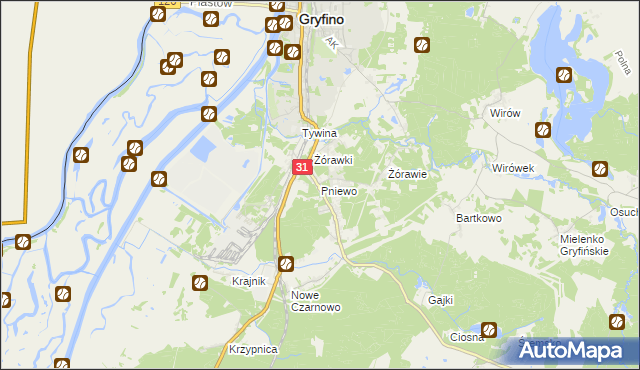 mapa Pniewo gmina Gryfino, Pniewo gmina Gryfino na mapie Targeo