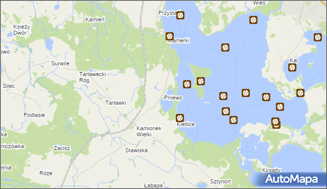 mapa Pniewo gmina Węgorzewo, Pniewo gmina Węgorzewo na mapie Targeo