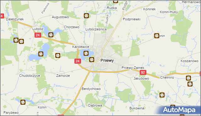 mapa Pniewy powiat szamotulski, Pniewy powiat szamotulski na mapie Targeo