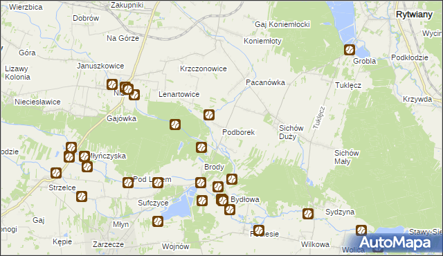 mapa Podborek gmina Rytwiany, Podborek gmina Rytwiany na mapie Targeo