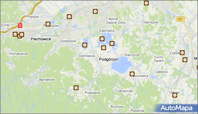 mapa Podgórzyn powiat jeleniogórski, Podgórzyn powiat jeleniogórski na mapie Targeo