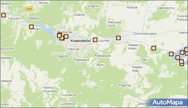 mapa Podklasztor gmina Krasnobród, Podklasztor gmina Krasnobród na mapie Targeo