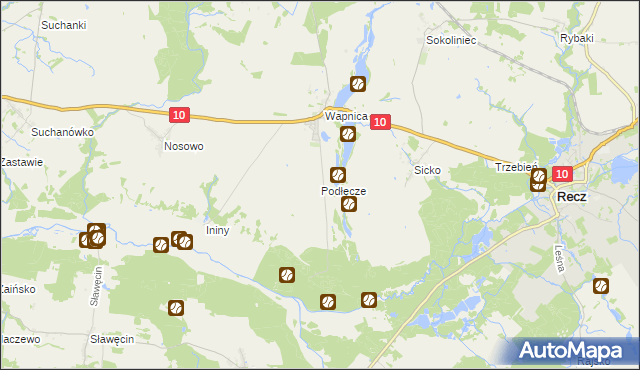 mapa Podłęcze gmina Suchań, Podłęcze gmina Suchań na mapie Targeo