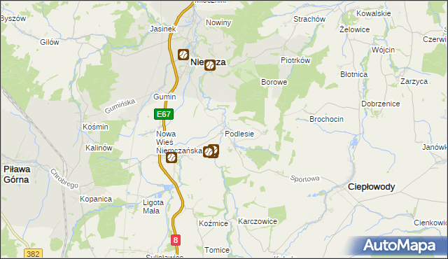 mapa Podlesie gmina Niemcza, Podlesie gmina Niemcza na mapie Targeo