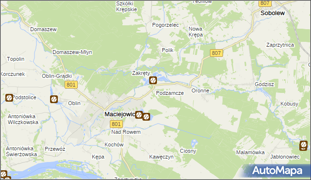 mapa Podzamcze gmina Maciejowice, Podzamcze gmina Maciejowice na mapie Targeo