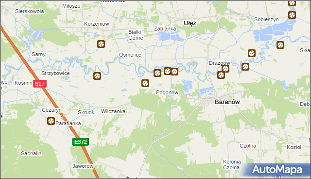 mapa Pogonów gmina Baranów, Pogonów gmina Baranów na mapie Targeo