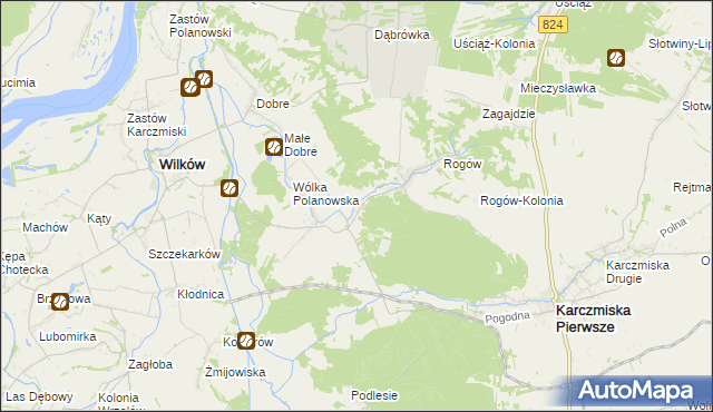 mapa Polanówka gmina Wilków, Polanówka gmina Wilków na mapie Targeo