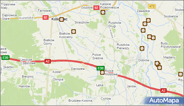 mapa Police Średnie, Police Średnie na mapie Targeo