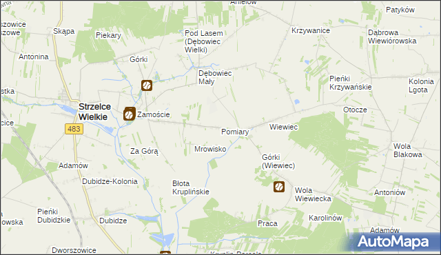 mapa Pomiary gmina Strzelce Wielkie, Pomiary gmina Strzelce Wielkie na mapie Targeo