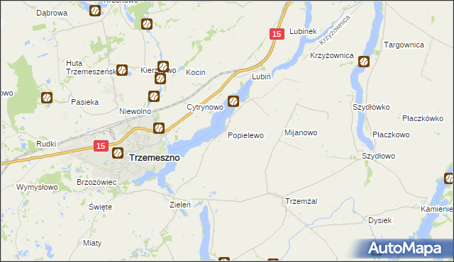 mapa Popielewo gmina Trzemeszno, Popielewo gmina Trzemeszno na mapie Targeo