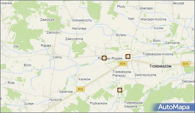 mapa Popławy-Rogale, Popławy-Rogale na mapie Targeo