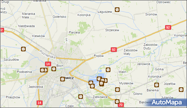 mapa Popów gmina Łowicz, Popów gmina Łowicz na mapie Targeo