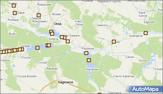 mapa Popowice gmina Oksa, Popowice gmina Oksa na mapie Targeo