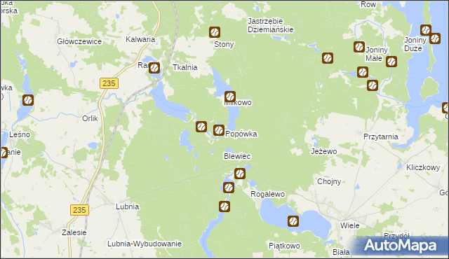 mapa Popówka gmina Brusy, Popówka gmina Brusy na mapie Targeo