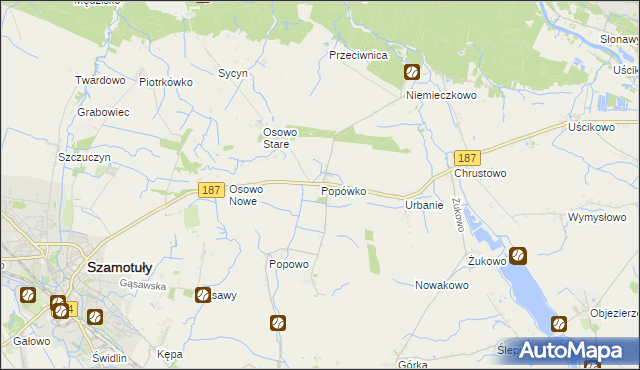 mapa Popówko gmina Oborniki, Popówko gmina Oborniki na mapie Targeo
