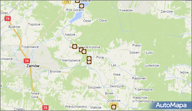 mapa Poraj gmina Końskie, Poraj gmina Końskie na mapie Targeo